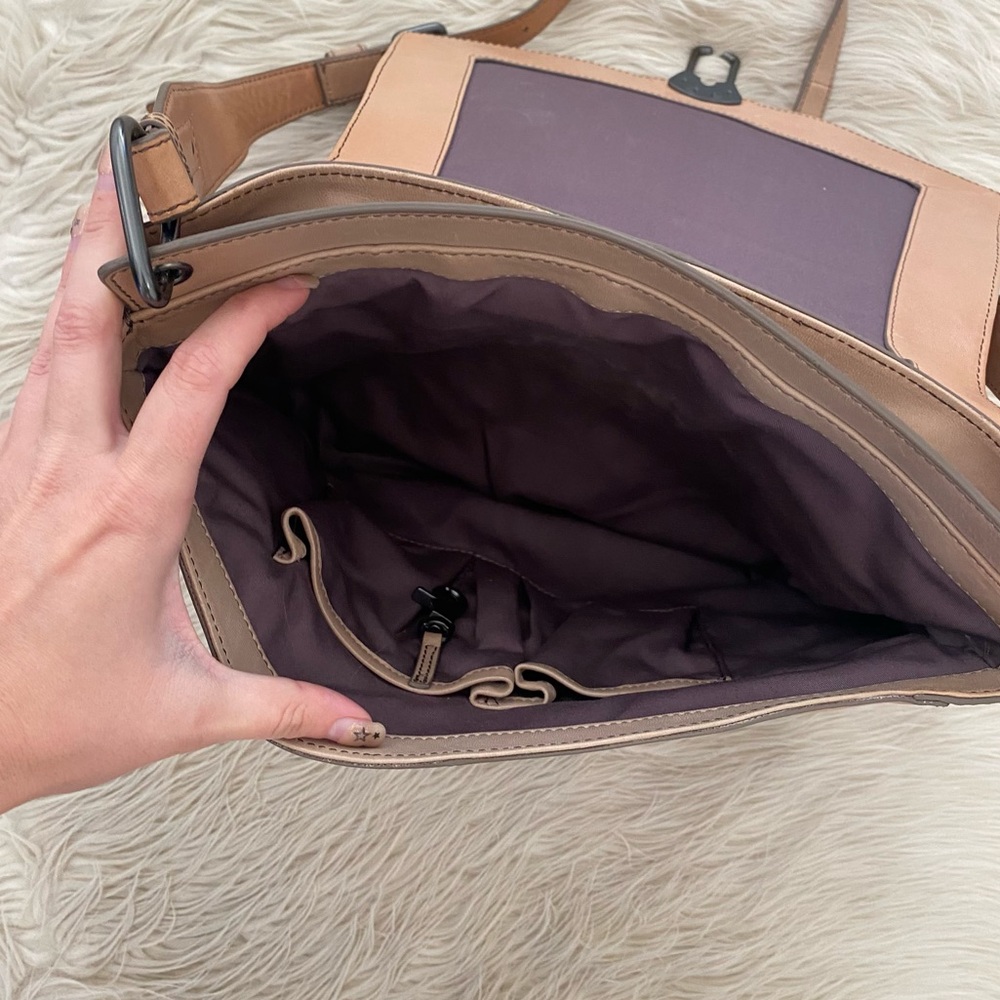 Kooba Tan Two Tone Leather Crossbody Saddle Bag Messenger Tote Large Purse - Picture 7 of 16
